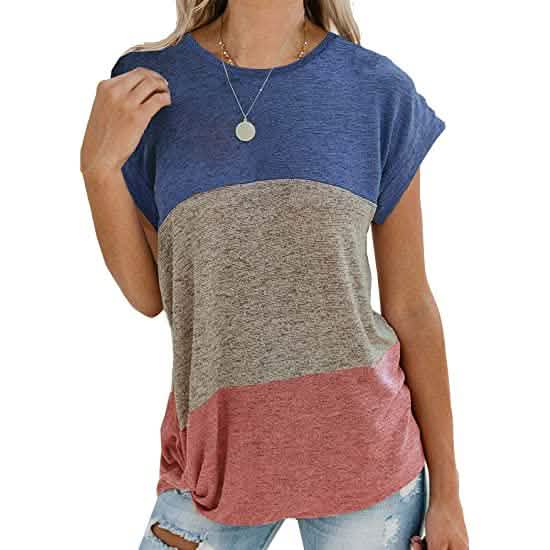 Women's Long Sleeve Tops Side Twist Knotted T Shirts Navy Orange Women's Tops - Tophatter Daily Deals