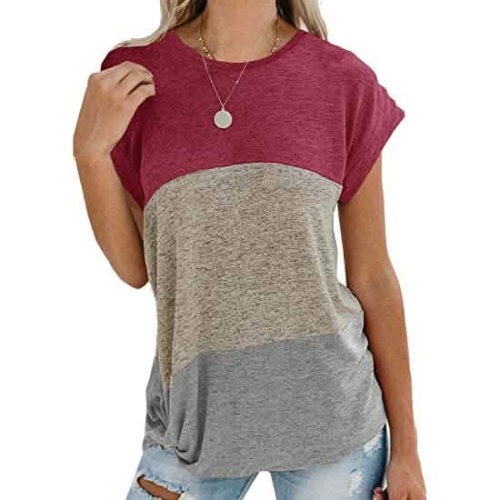 Women's Long Sleeve Tops Side Twist Knotted T Shirts Wine Red Gray Women's Tops - Tophatter Daily Deals