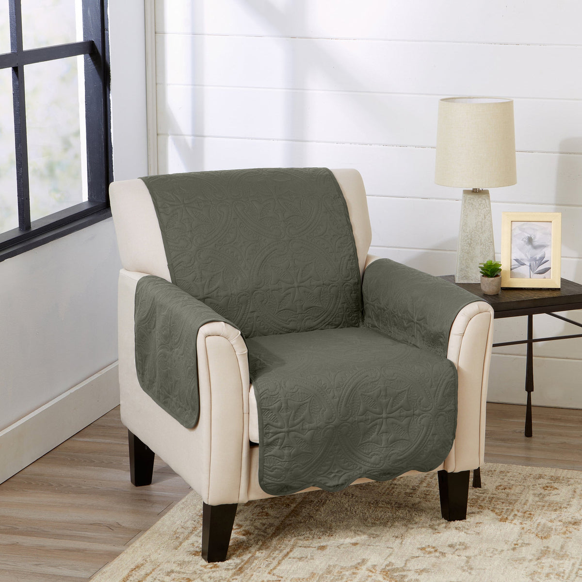Medallion Solid Furniture Protector - Elenor Collection Chair Sage Green Light Gray Furniture & Decor - Tophatter Daily Deals