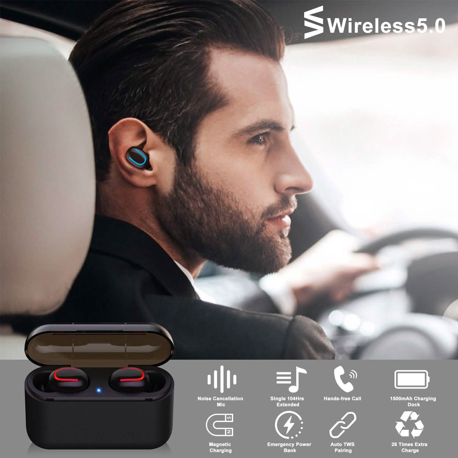 TWS Wireless 5.0 Earbuds Headphones - Tophatter Daily Deals