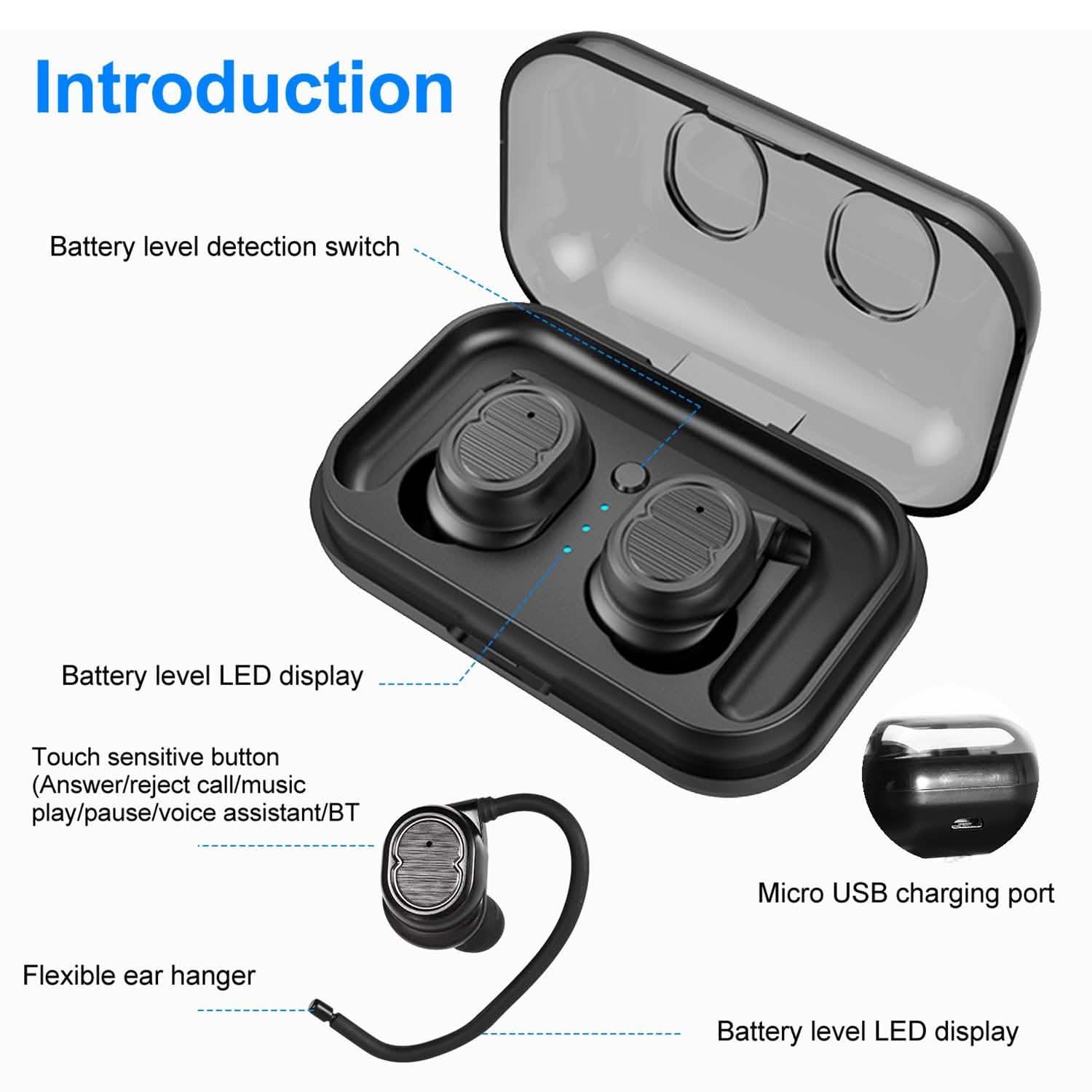 TWS Wireless 5.0 Earbuds IPX4 Touch In-Ear Stereo Earphone Headphones - Tophatter Daily Deals