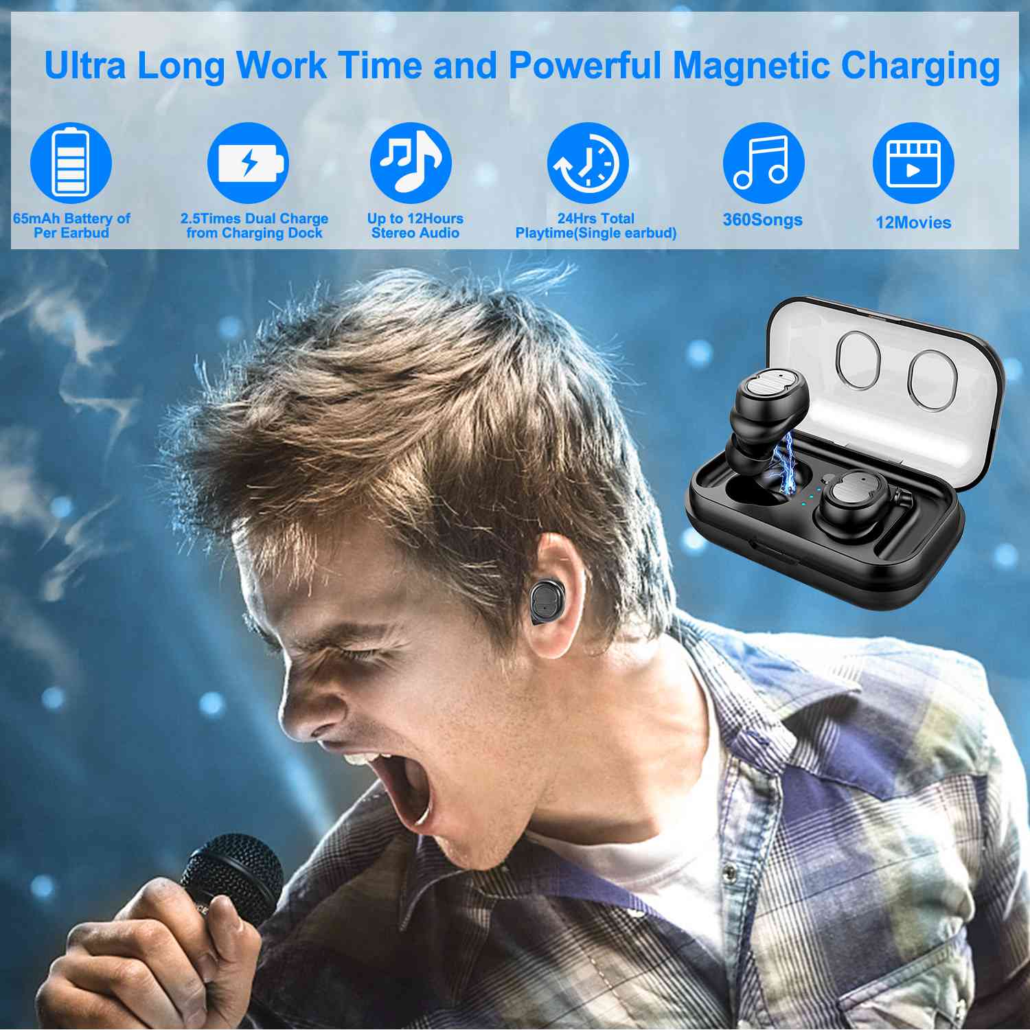TWS Wireless 5.0 Earbuds IPX4 Touch In-Ear Stereo Earphone Headphones - Tophatter Daily Deals