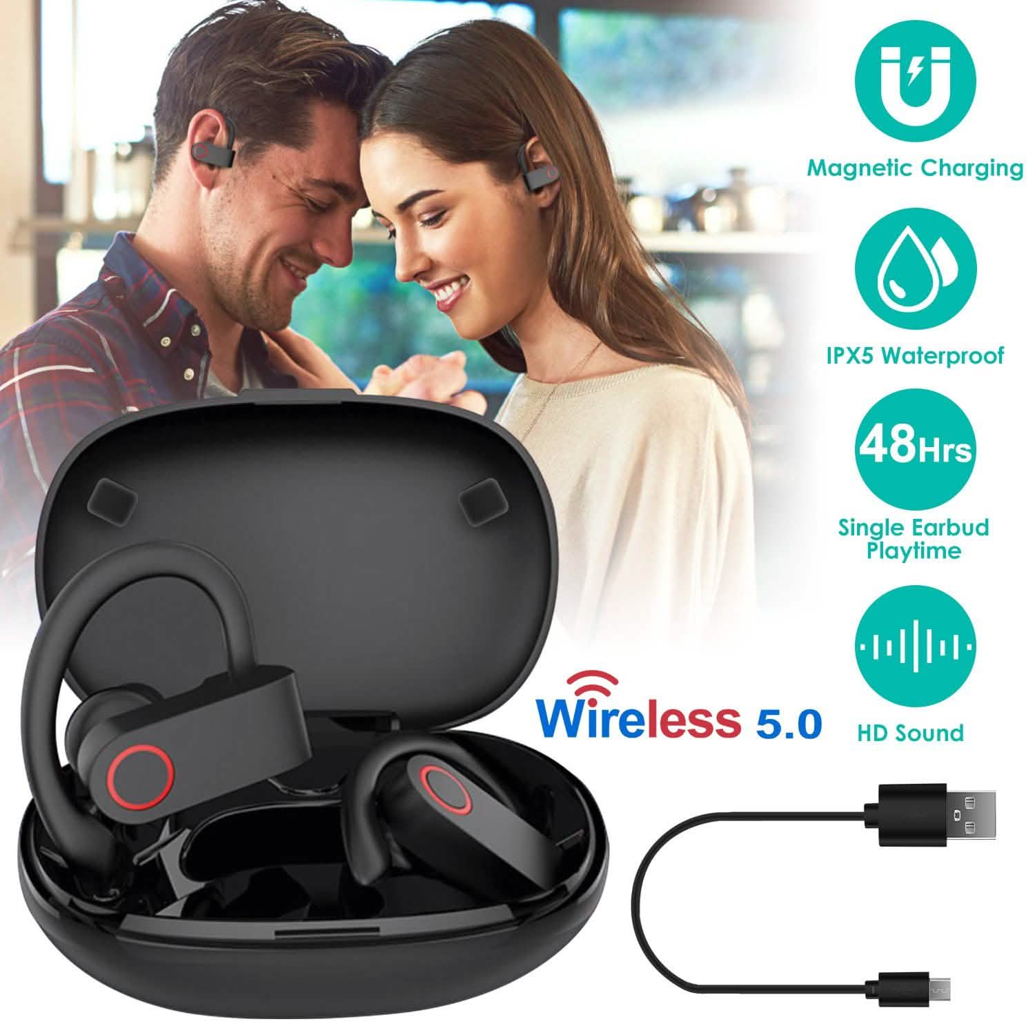TWS Wireless 5.0 Earbuds IPX5 Waterproof Sports Headset Headphones - Tophatter Daily Deals