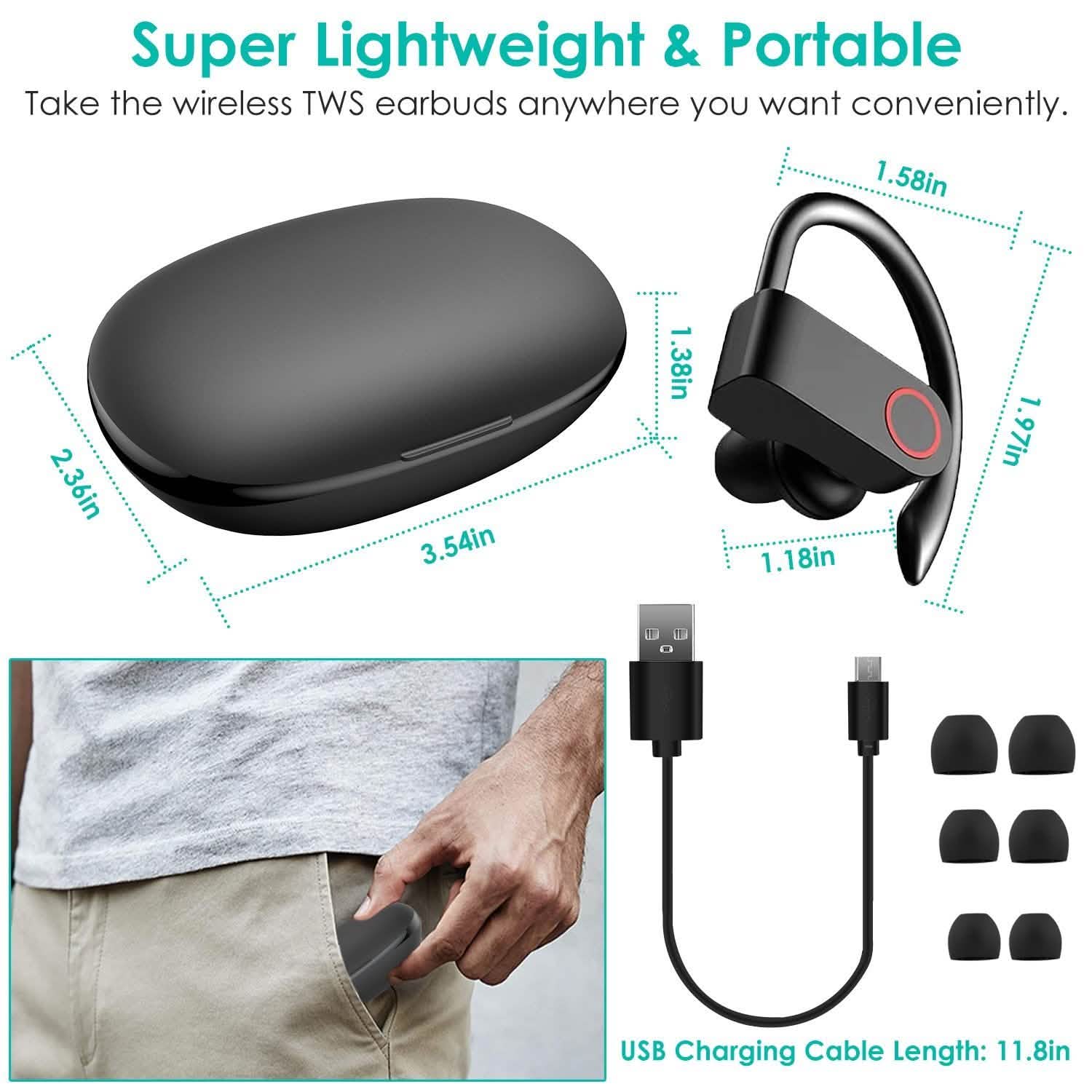 TWS Wireless 5.0 Earbuds IPX5 Waterproof Sports Headset Headphones - Tophatter Daily Deals