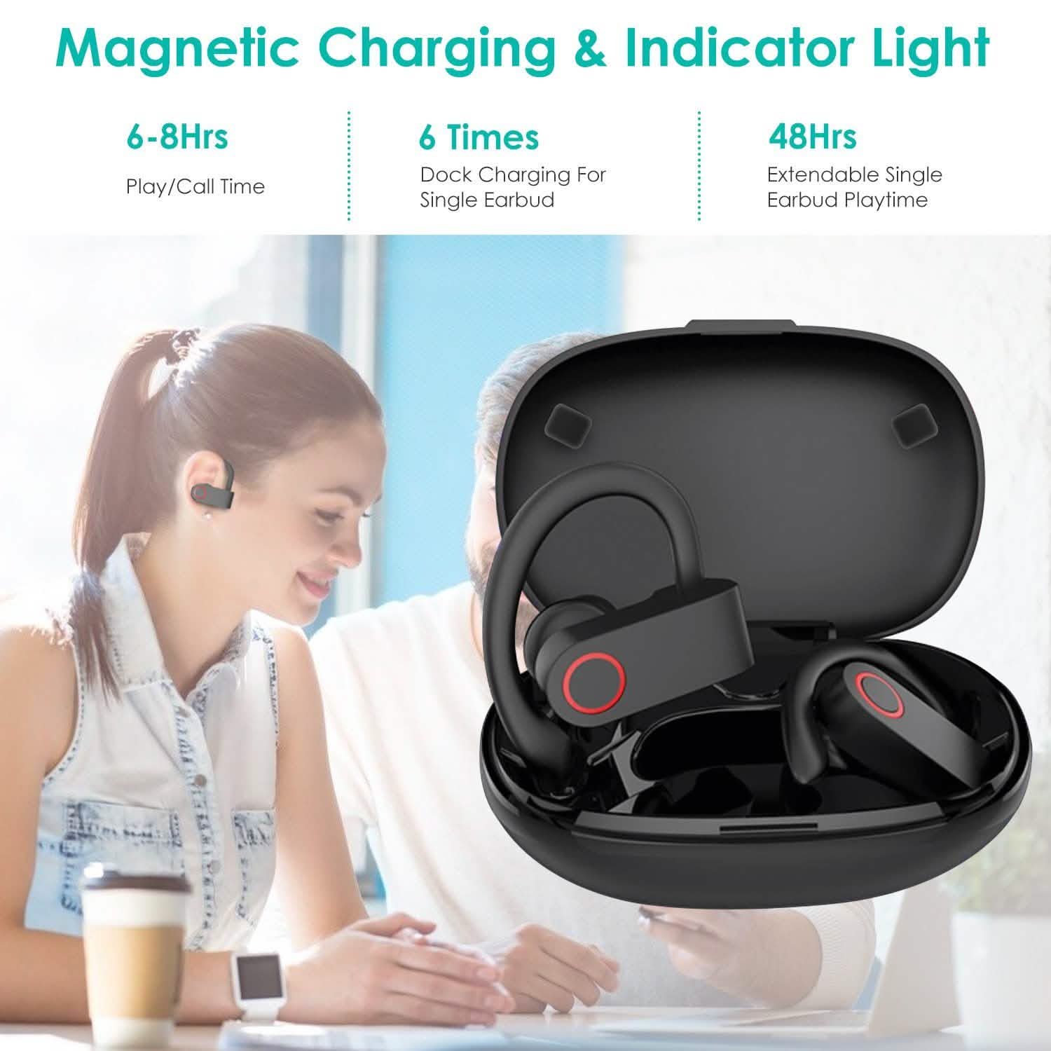 TWS Wireless 5.0 Earbuds IPX5 Waterproof Sports Headset Headphones - Tophatter Daily Deals