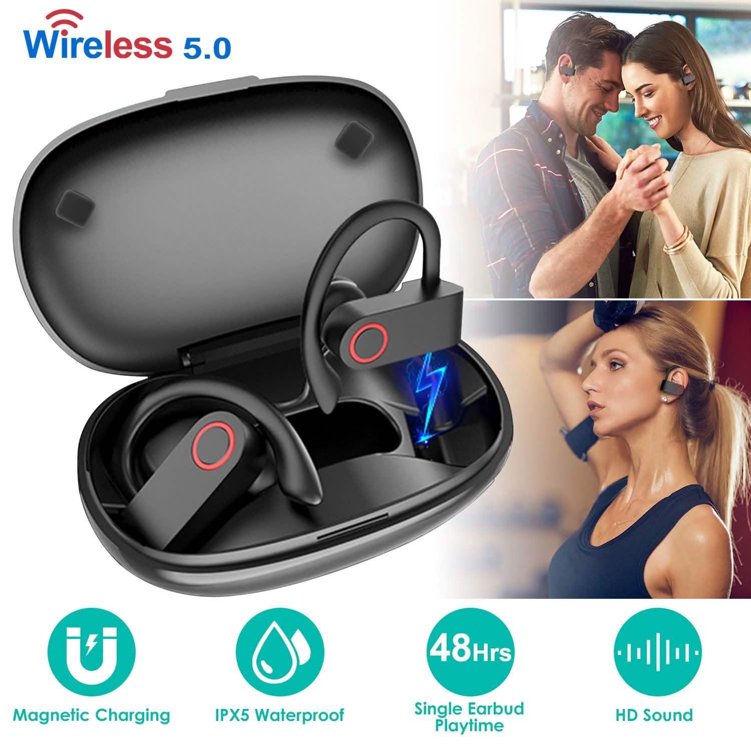 TWS Wireless 5.0 Earbuds IPX5 Waterproof Sports Headset Headphones - Tophatter Daily Deals