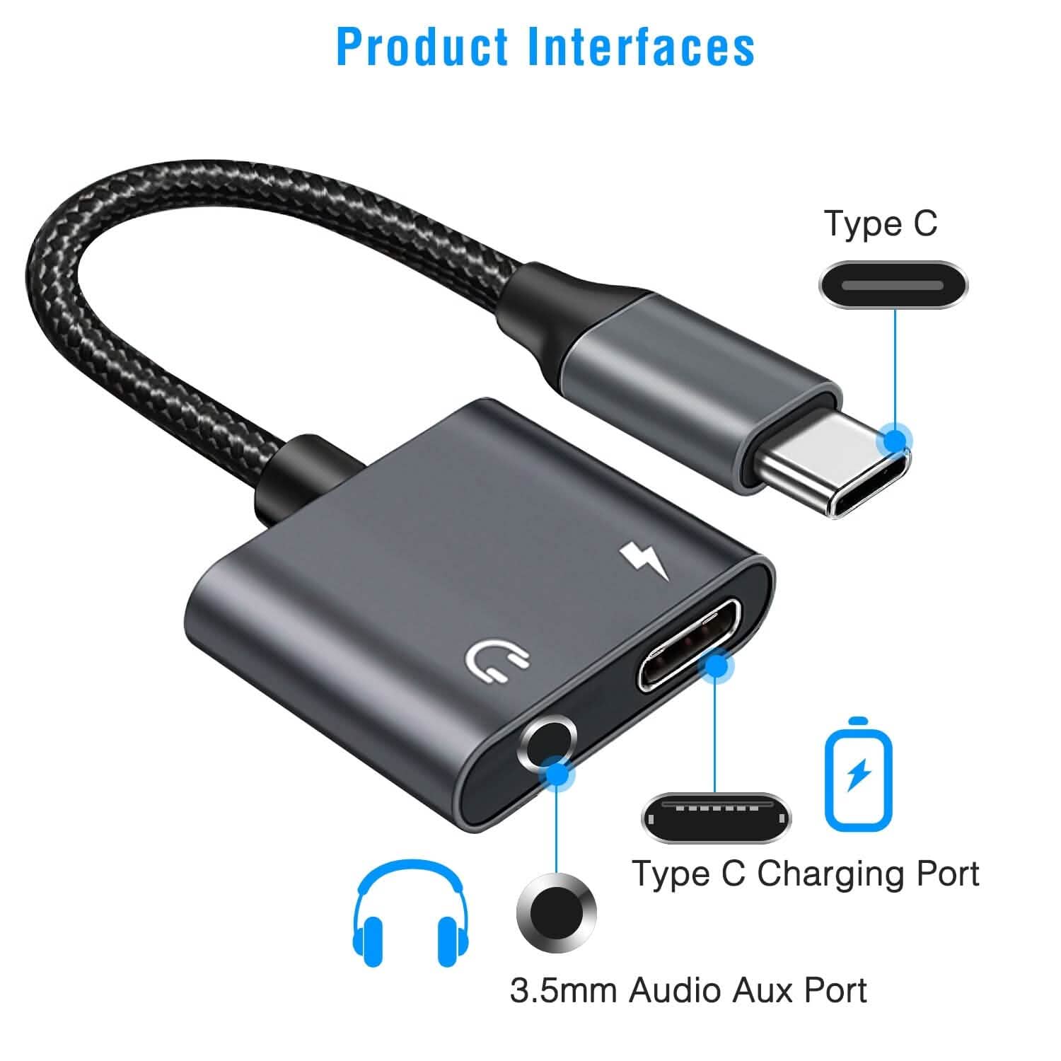 Type C to 3.5mm Headphone Charger Adapter USB C to Aux Audio Jack Mobile Accessories - Tophatter Daily Deals