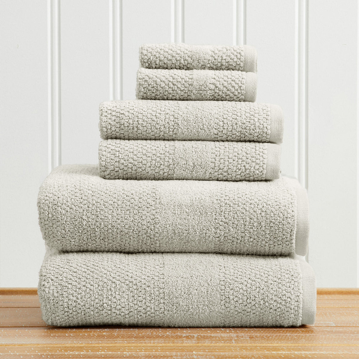 100% Cotton Woven Texture Bath Towel Set - Marbella Collection 6 Piece Set Light Grey Bath - Tophatter Daily Deals