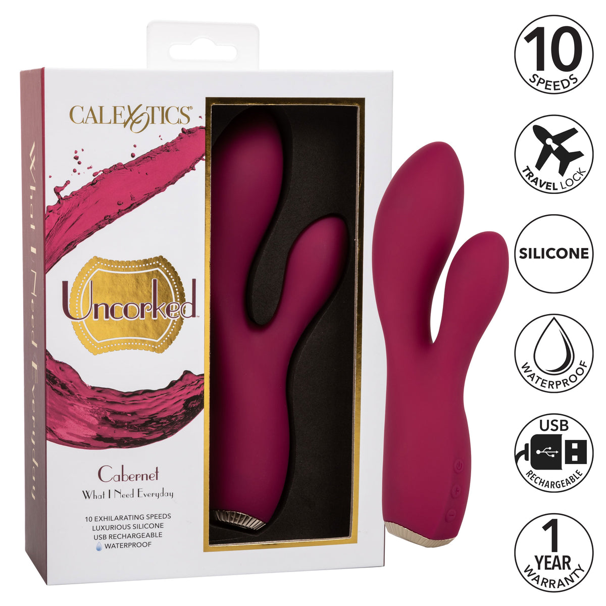 Uncorked Cabernet Dual Massager in Deep Wine Red with 10 Speeds and Silicone Vibrator > Vibrators > Ladies > Rabbit - Tophatter Daily Deals