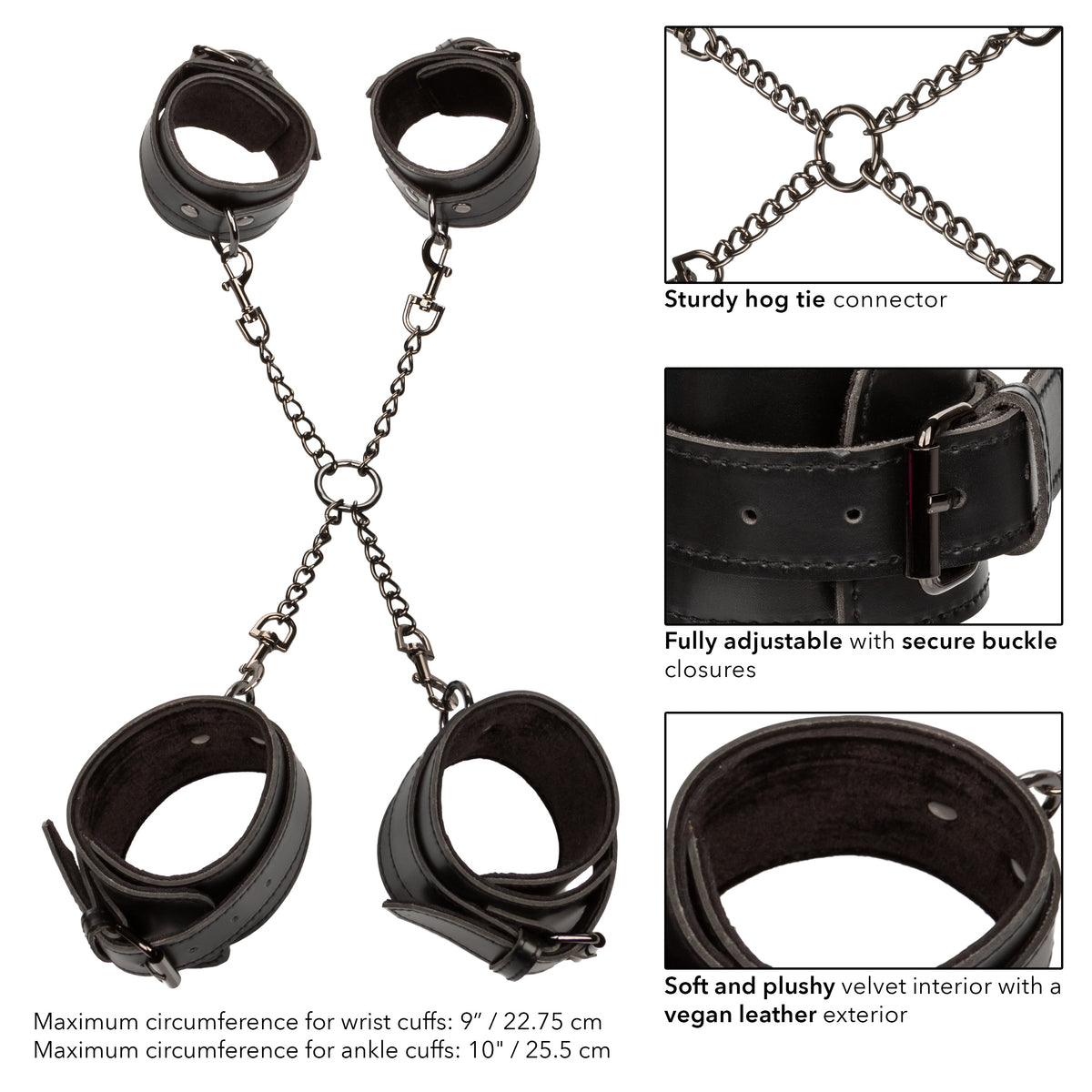 Euphoria Collection Black Hog Tie with Adjustable Velvet and Vegan Leather Cuffs, 9 to 10 Inch Circumference > Bondage Gear > Restraints - Tophatter Daily Deals