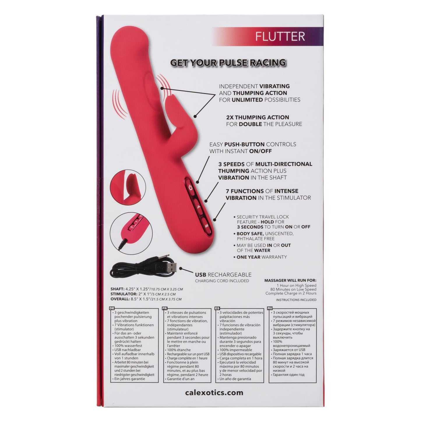 Throb Flutter Red Dual Stimulator Massager with 2x Thumping Action and 7 Vibration Functions, Silicone Waterproof Vibrator > Vibrators > Ladies > Rabbit - Tophatter Daily Deals