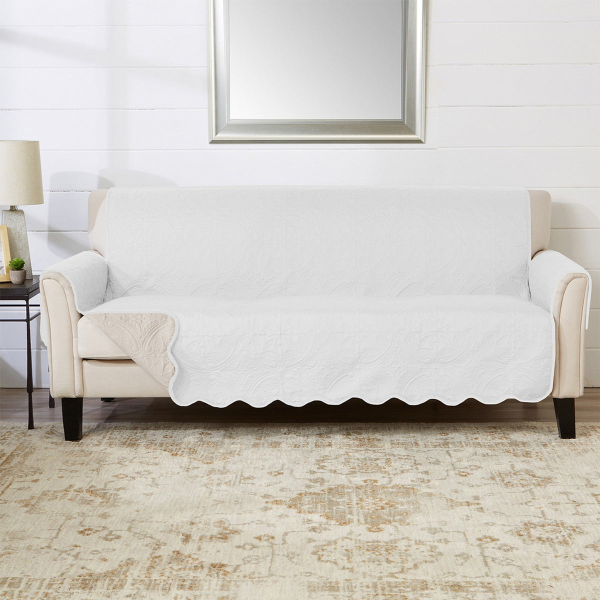Medallion Solid Furniture Protector - Elenor Collection Sofa White Sand Furniture & Decor - Tophatter Daily Deals