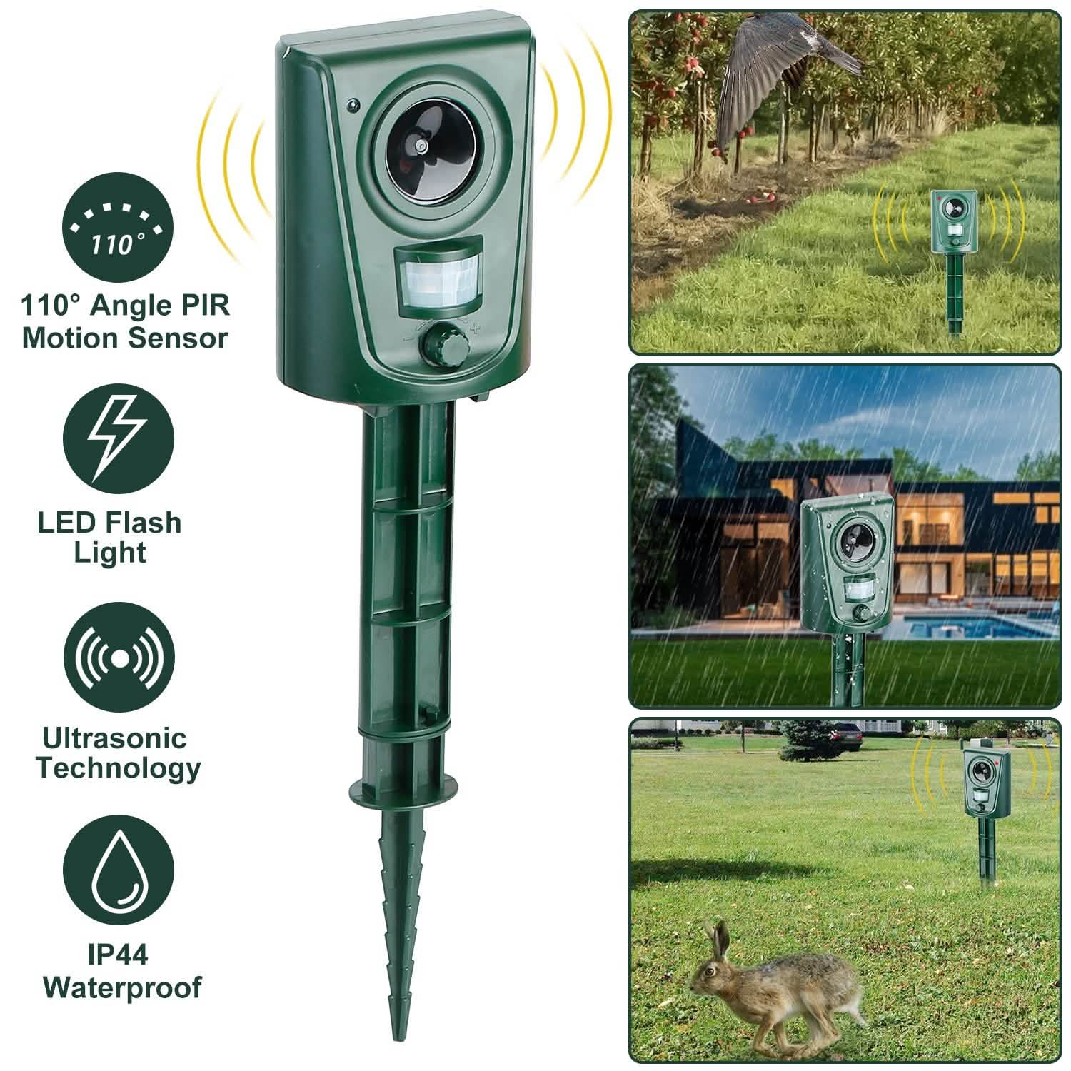 Ultrasonic Animal Repeller IP4 Waterproof Motion Sensor Repellent with Flashing Led Light Pest Control - Tophatter Daily Deals