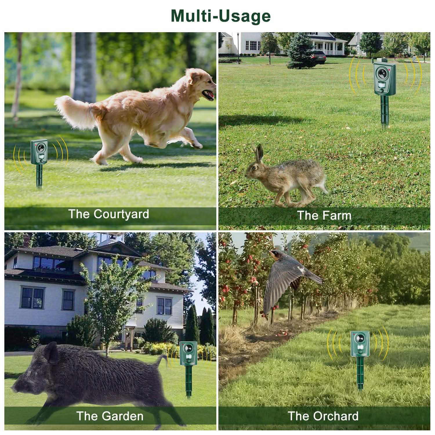 Ultrasonic Animal Repeller IP4 Waterproof Motion Sensor Repellent with Flashing Led Light Pest Control - Tophatter Daily Deals