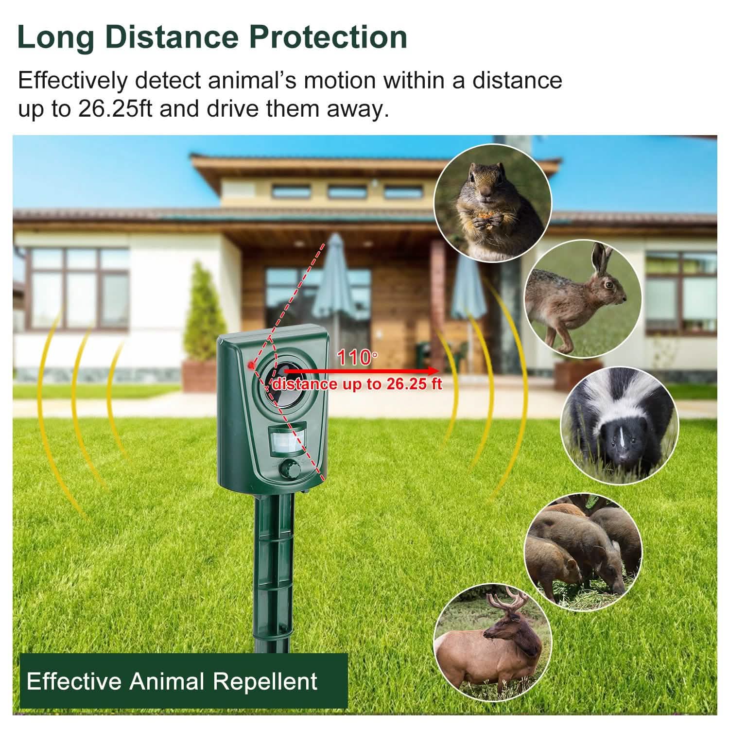 Ultrasonic Animal Repeller IP4 Waterproof Motion Sensor Repellent with Flashing Led Light Pest Control - Tophatter Daily Deals