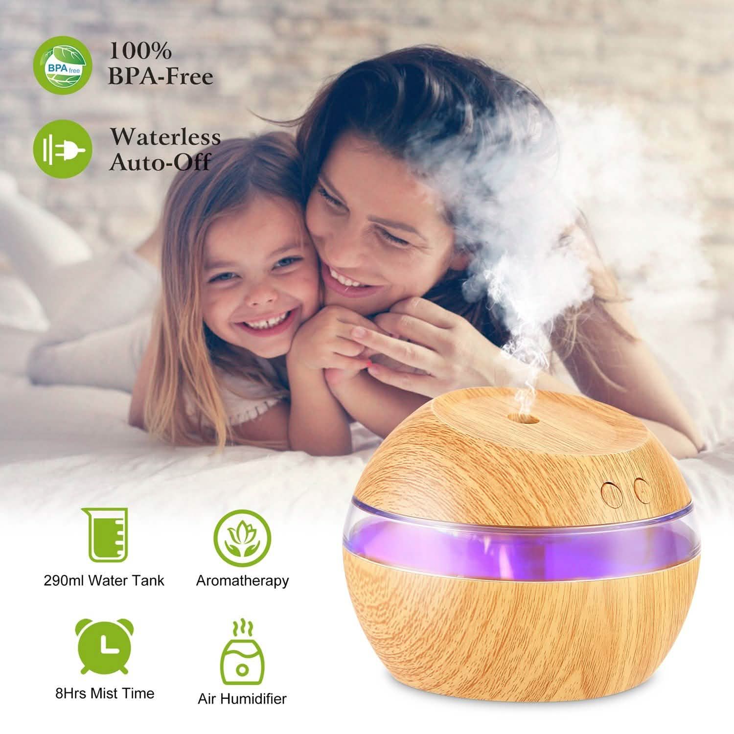 Ultrasonic Aroma Essential Oil Diffuser Wood Grain Health & Wellness - Tophatter Daily Deals