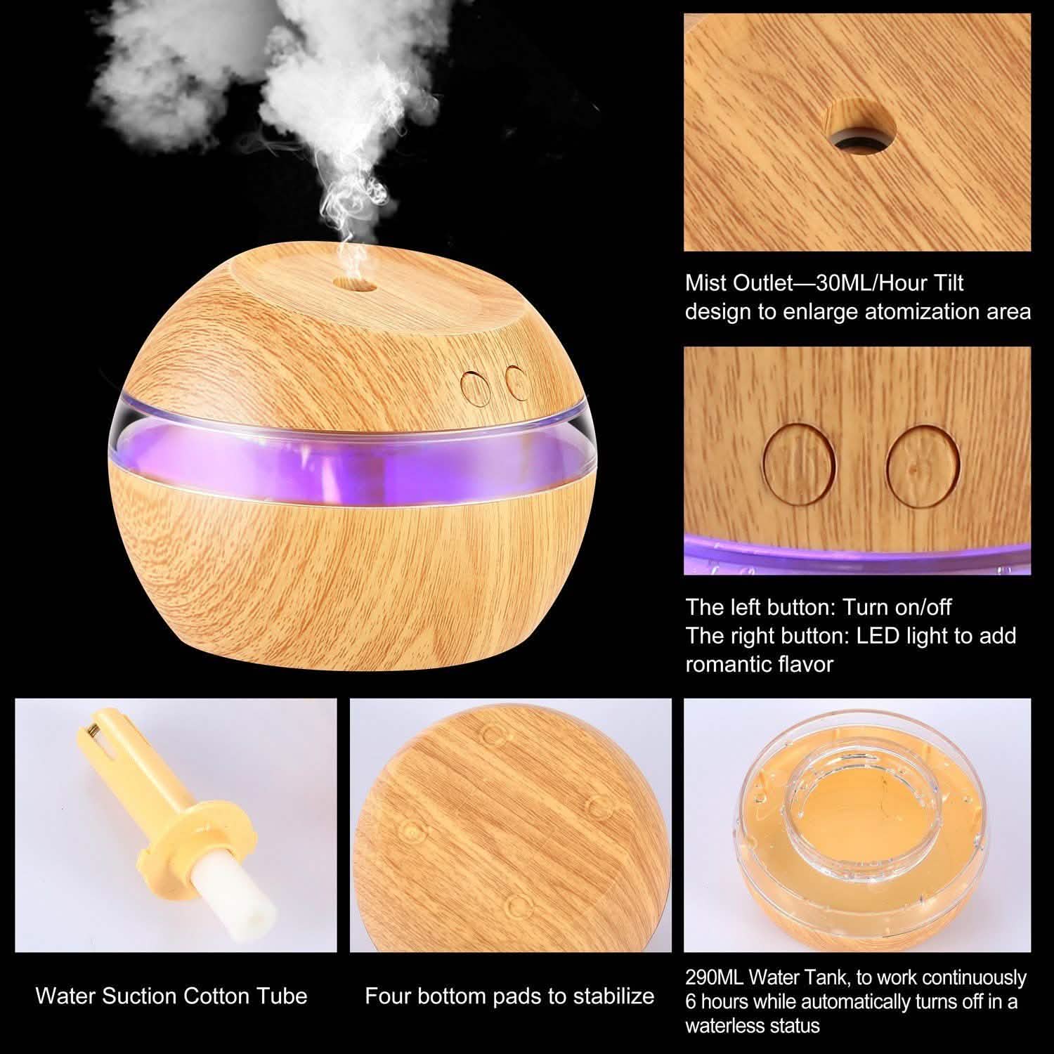 Ultrasonic Aroma Essential Oil Diffuser Wood Grain Health & Wellness - Tophatter Daily Deals