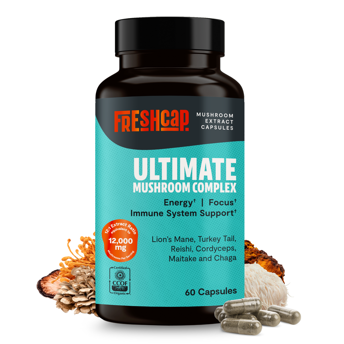Organic Mushroom Complex Supplement Capsules 60 Capsules Health & Wellness - Tophatter Daily Deals