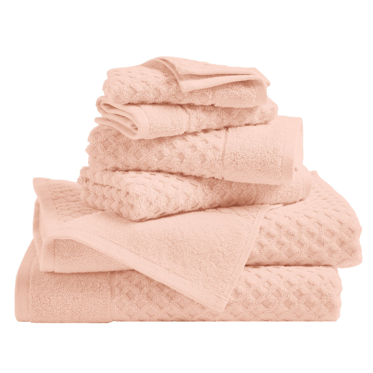 Cotton Diamond Waffle Weave Bath Towel Set - Grayson Collection 6 Piece Set Blush Bath - Tophatter Daily Deals