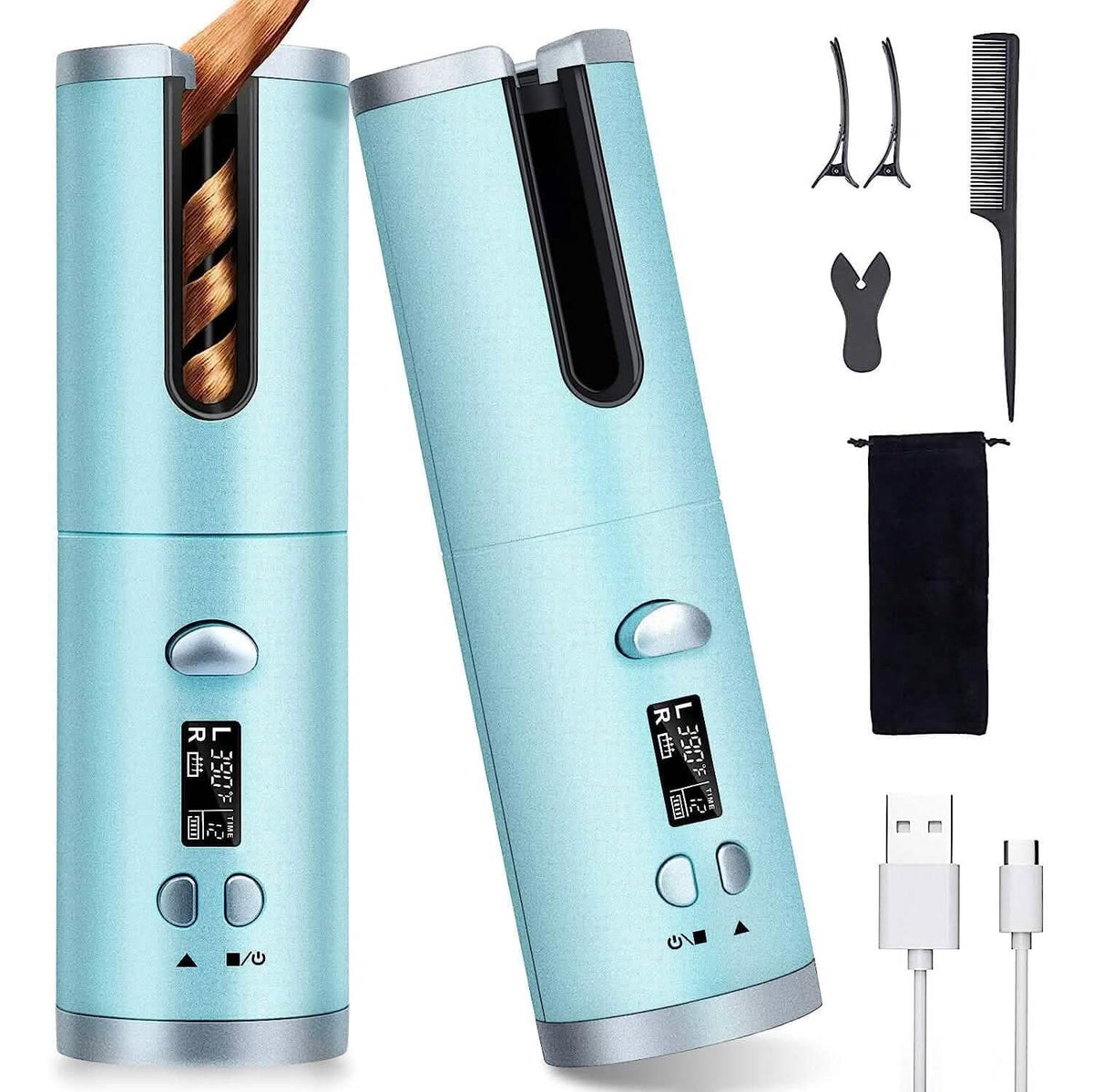 Unbound Cordless Automatic Hair Curler Blue Beauty & Personal Care - Tophatter Daily Deals