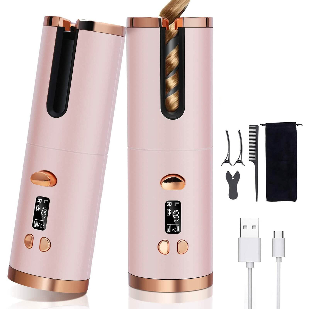 Unbound Cordless Automatic Hair Curler Pink Beauty & Personal Care - Tophatter Daily Deals
