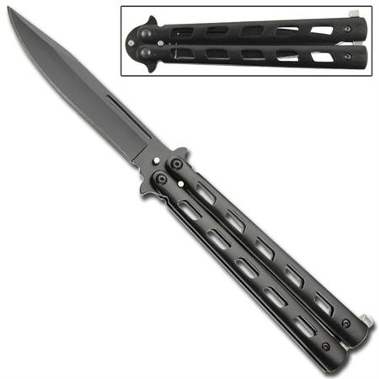 5" Closed Length Unchained Balisong Butterfly Knife - Black - TOPHATTER'S ARMORY DEALS Collectible Weapons - Tophatter Daily Deals
