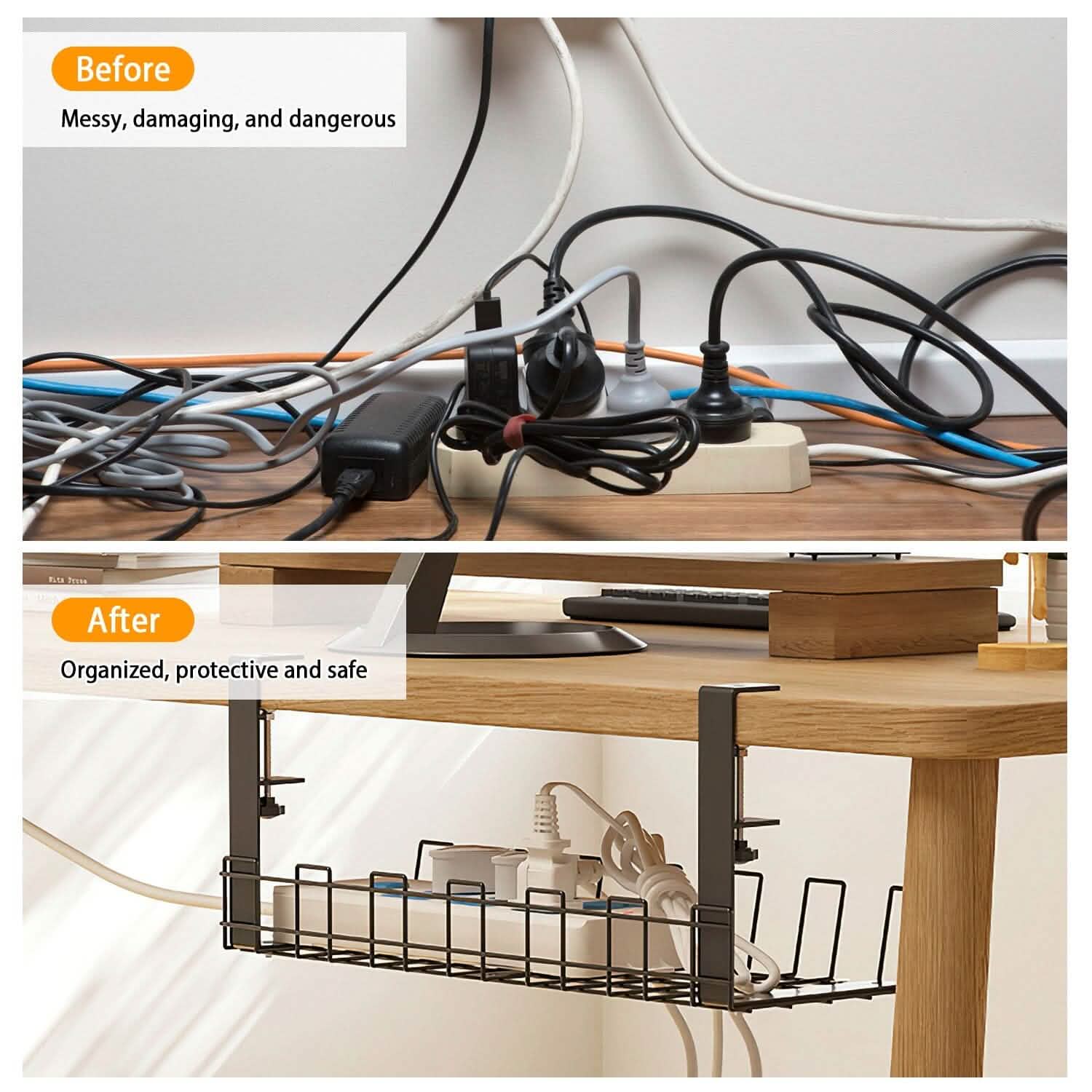 Under Desk Cable Management Tray 15.2in No Drill Desk Cable Cord Organizer Storage & Organization - Tophatter Daily Deals