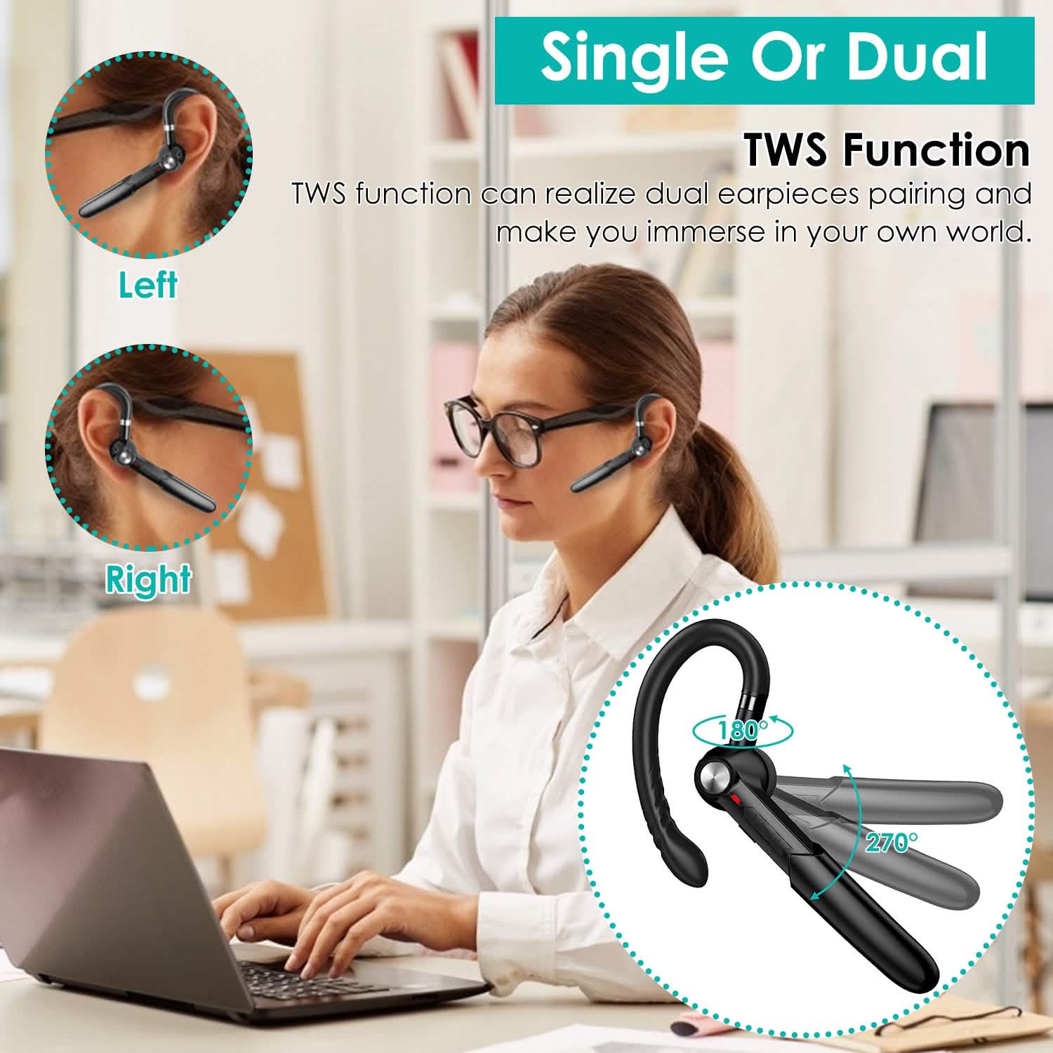 Unilateral V5.0 Wireless in-Ear Headset with Hook Mobile Accessories - Tophatter Daily Deals