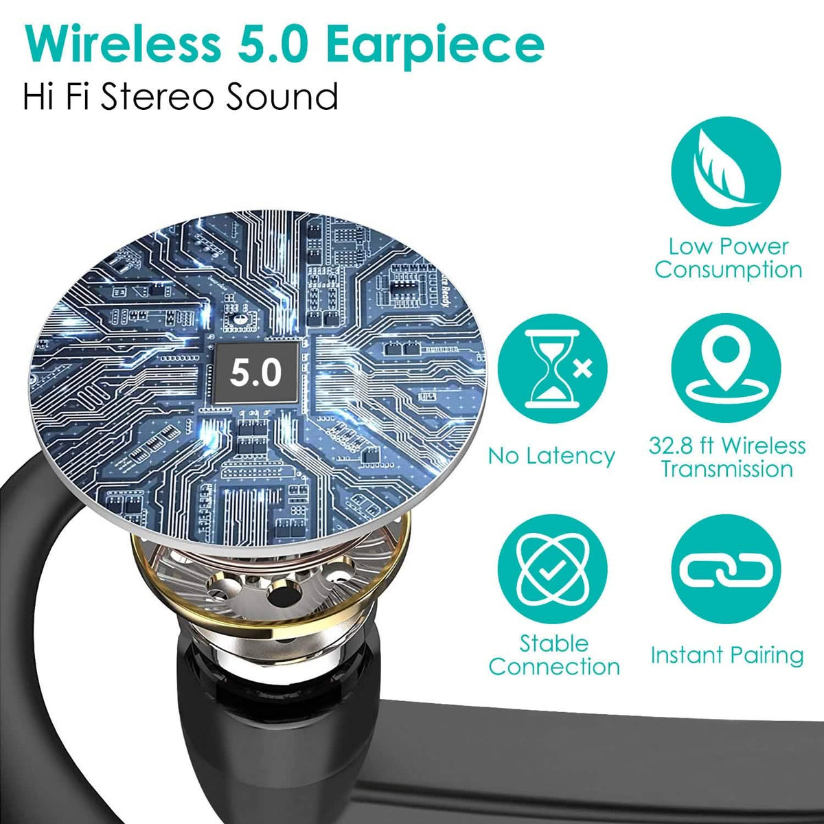 Unilateral V5.0 Wireless in-Ear Headset with Hook Mobile Accessories - Tophatter Daily Deals