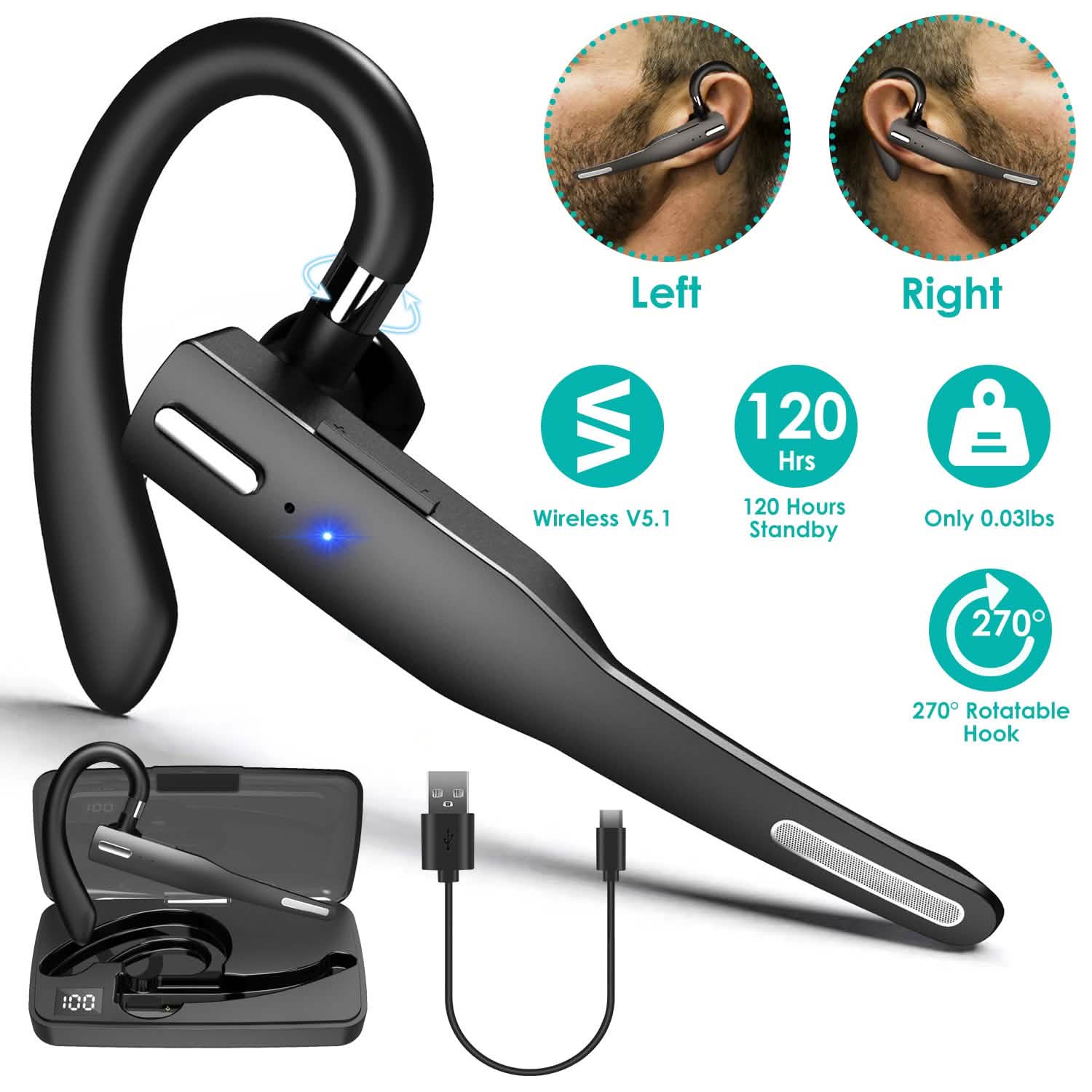 Unilateral Wireless V5.1 Business Earpiece with Charging Case Mobile Accessories - Tophatter Daily Deals