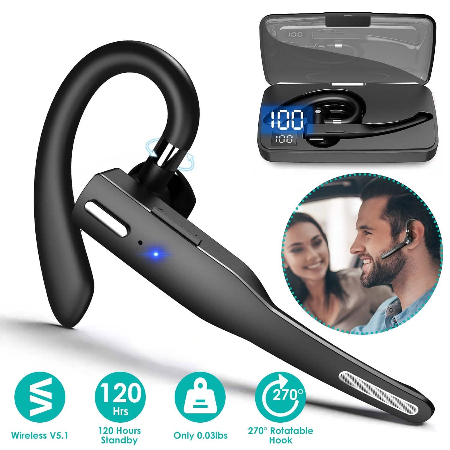 Unilateral Wireless V5.1 Business Earpiece with Charging Case Mobile Accessories - Tophatter Daily Deals