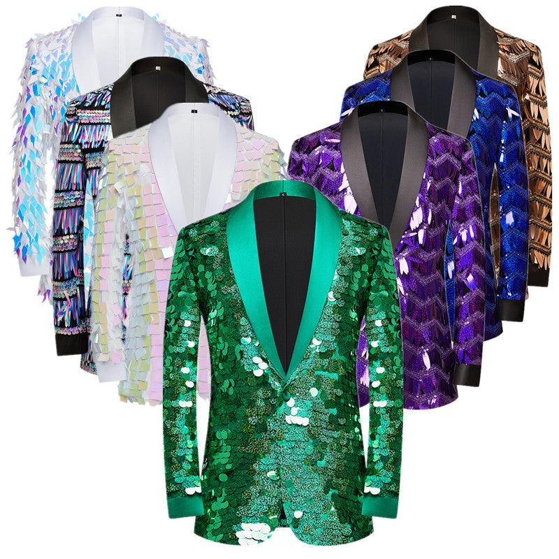Unique Design Striped Sequin Host Stage Suit Bar Jacket Men Blazer - Tophatter Daily Deals