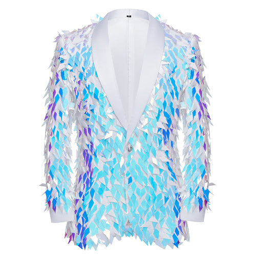 Unique Design Striped Sequin Host Stage Suit Bar Jacket Sky Blue Men Blazer - Tophatter Daily Deals