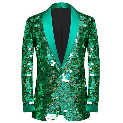Unique Design Striped Sequin Host Stage Suit Bar Jacket Green Men Blazer - Tophatter Daily Deals