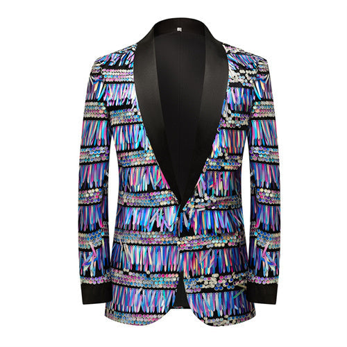 Unique Design Striped Sequin Host Stage Suit Bar Jacket Blue Men Blazer - Tophatter Daily Deals