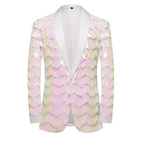Unique Design Striped Sequin Host Stage Suit Bar Jacket Apricot Men Blazer - Tophatter Daily Deals