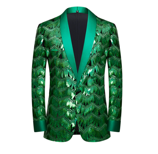 Unique Design Striped Sequin Host Stage Suit Bar Jacket Light Green Men Blazer - Tophatter Daily Deals