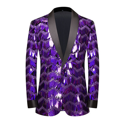 Unique Design Striped Sequin Host Stage Suit Bar Jacket Purple Men Blazer - Tophatter Daily Deals