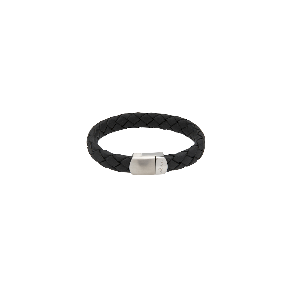 Unique Leather Bracelets Black Leatherbracelet with Matte and Polished Steel Clasp Jewllery - Tophatter Daily Deals