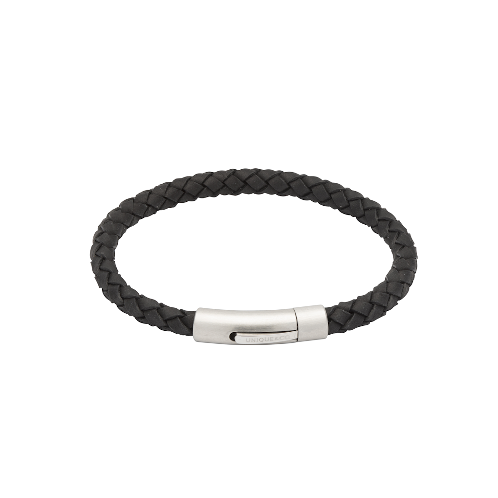 Unique Leather Bracelets Black Leatherbracelet with Matte and Polished Jewllery - Tophatter Daily Deals