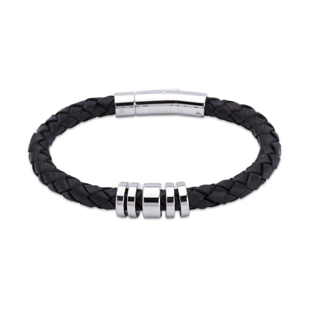 Unique Leather Bracelets Black Leatherbracelet with steel elements Jewllery - Tophatter Daily Deals