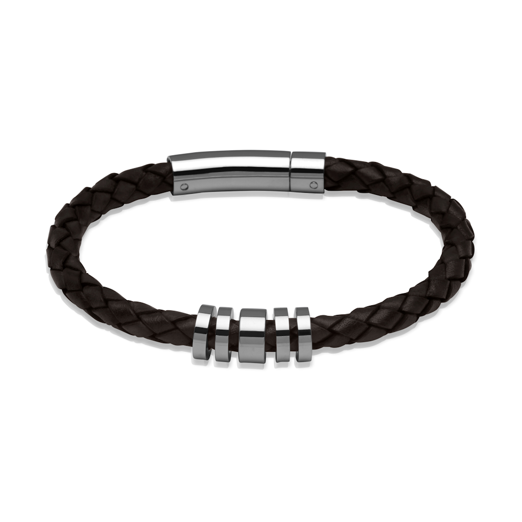 Unique Leather Bracelets Dark Brown Leatherbracelet with Steel Elements Jewllery - Tophatter Daily Deals