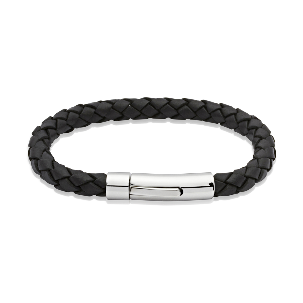 Unique Leather Bracelets Black Leatherbracelet with Stainless Steel Clasp Jewllery - Tophatter Daily Deals
