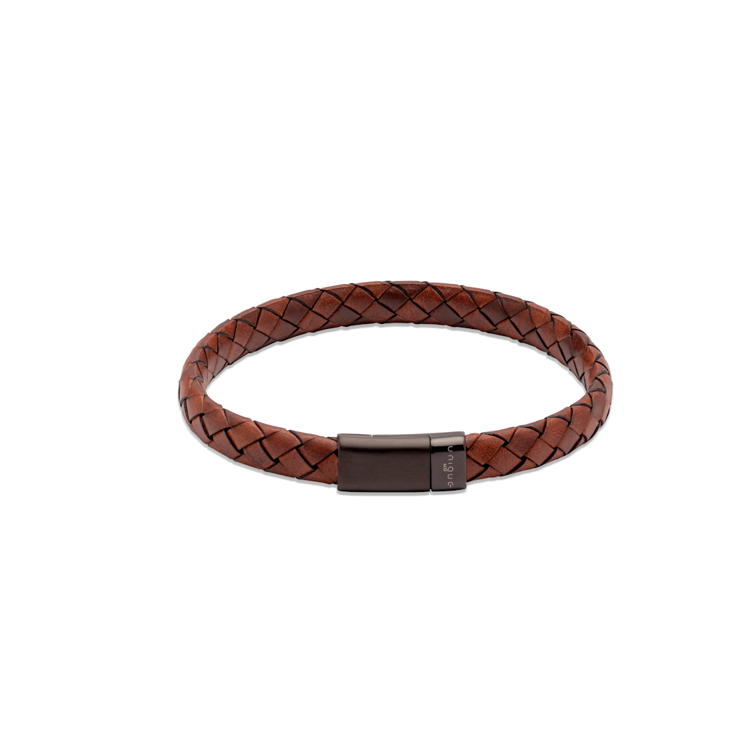 Unique Leather Bracelets Lido Cognac Leatherbrac.BL Edge with Black IP Magnetic Steel Jewllery - Tophatter Daily Deals