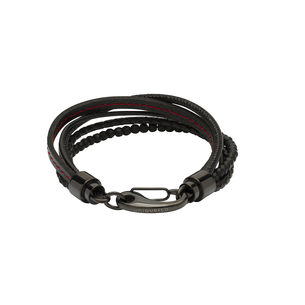 Unique Leather Bracelets Black Red Leatherbr-MatteBlack Hematite Jewllery - Tophatter Daily Deals