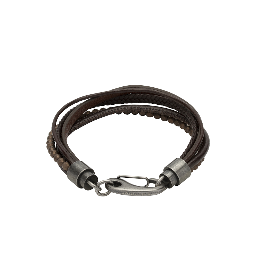 Unique Leather Bracelets DarkBrown Leatherbr.-Matt Brown Hematite Jewllery - Tophatter Daily Deals