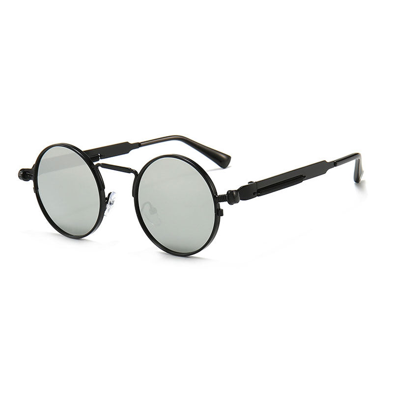 Unisex Anti-Reflective Mirror Round Metal Sun Glasses Black Silver Mirror Sunglasses - Tophatter Daily Deals