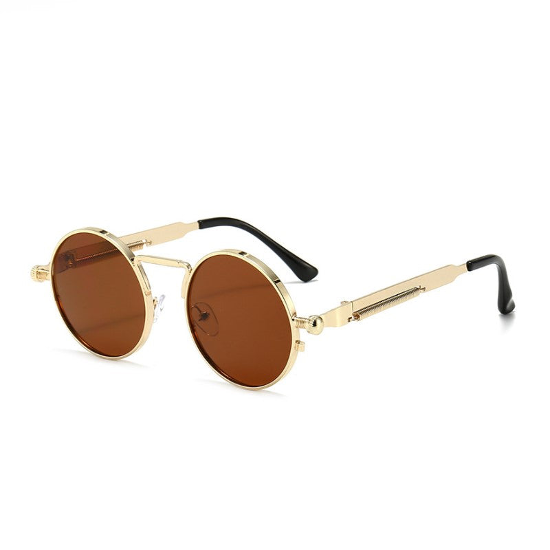 Unisex Anti-Reflective Mirror Round Metal Sun Glasses Gold Tea Sunglasses - Tophatter Daily Deals