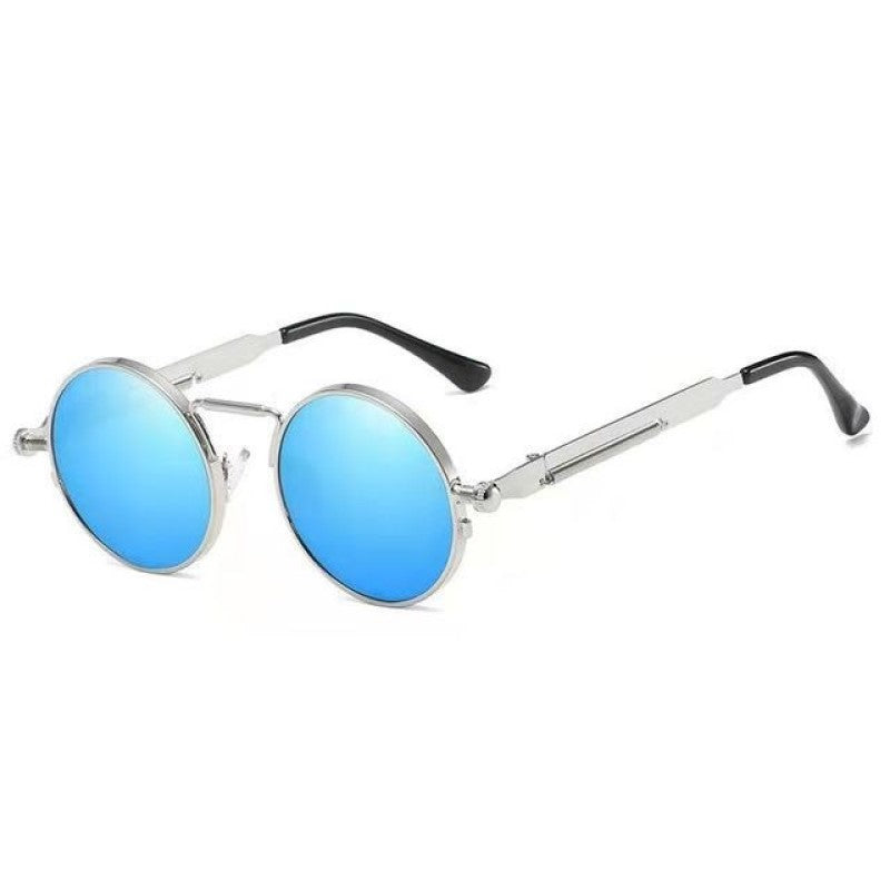 Unisex Anti-Reflective Mirror Round Metal Sun Glasses Silver Blue Mirror Sunglasses - Tophatter Daily Deals