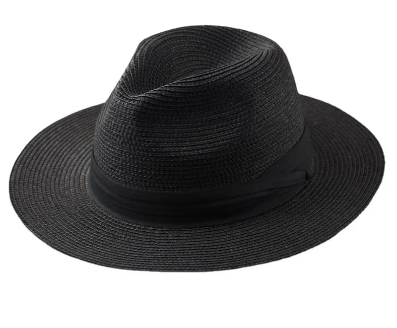 Unisex Beach Wide Brim Straw Hat Simplicity Sun Hats Black Cap - Tophatter Daily Deals